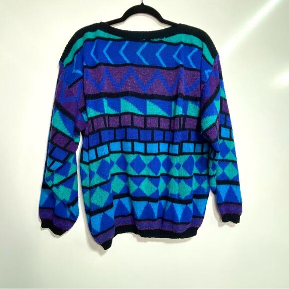 Country Craft Vintage Oversized Geometric Colorful Knit Slit Neck Sweater 44 XL - Picture 1 of 7